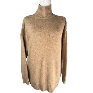 ZARA Camel Medium High-Neck Wool Blend Sweater Ribbed Cuffs & Hem